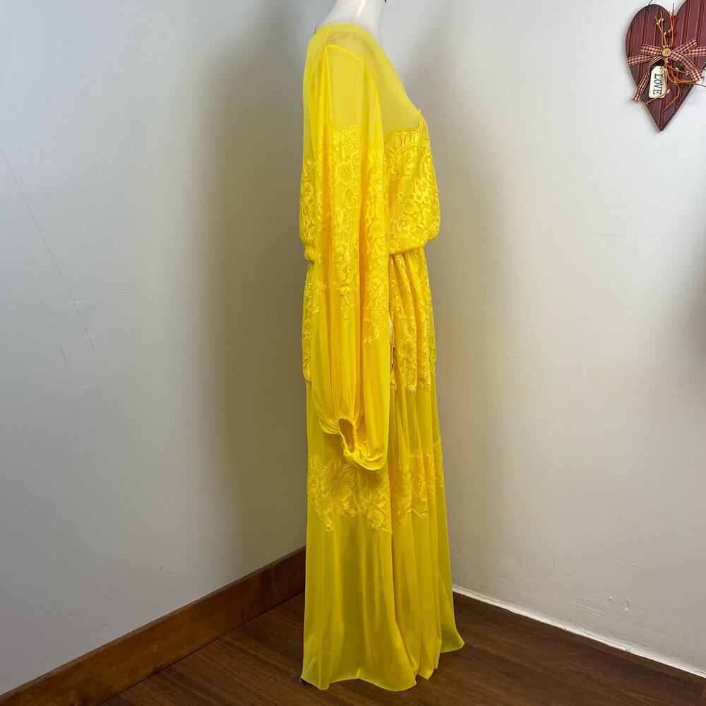 We Are HAH Royal HAHness Lemon Drop Lace Boho Long Sleeve Maxi Dress XS - Picture 3 of 10
